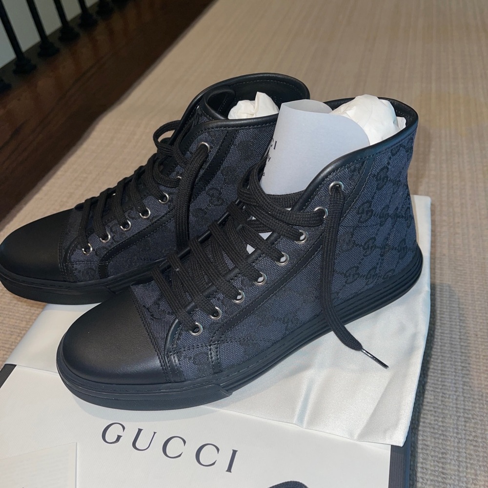 Gucci Black Original GG High Top Miro Soft Canvas Sneakers Men Sz 6 Fit Sz 9-9.5